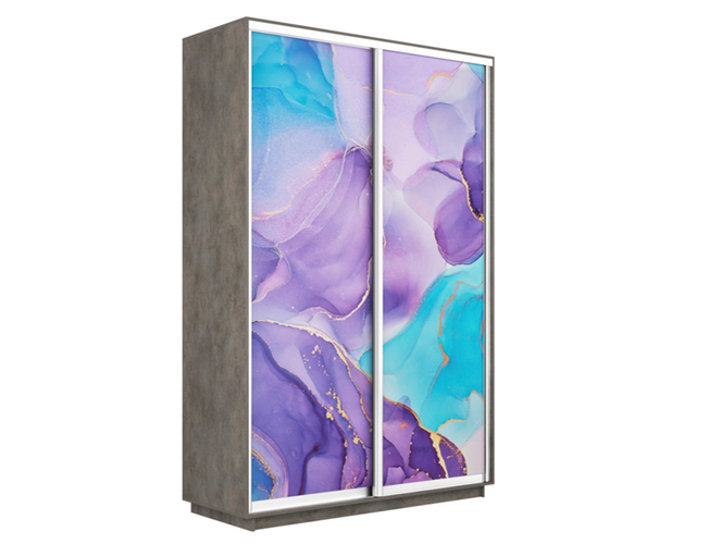 Шкаф-купе Экспресс Люкс 2-х дверный (Фото №1002 Абстракция фиолетовая), Бетон