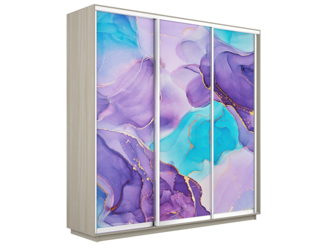 Шкаф-купе Экспресс 3-х дверный (Фото №1002 Абстракция фиолетовая), Ясень Шимо светлый