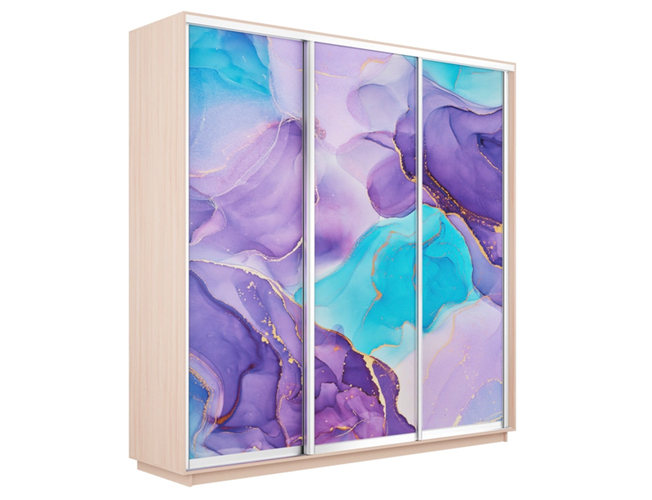 Шкаф-купе Экспресс 3-х дверный (Фото №1002 Абстракция фиолетовая), Дуб молочный