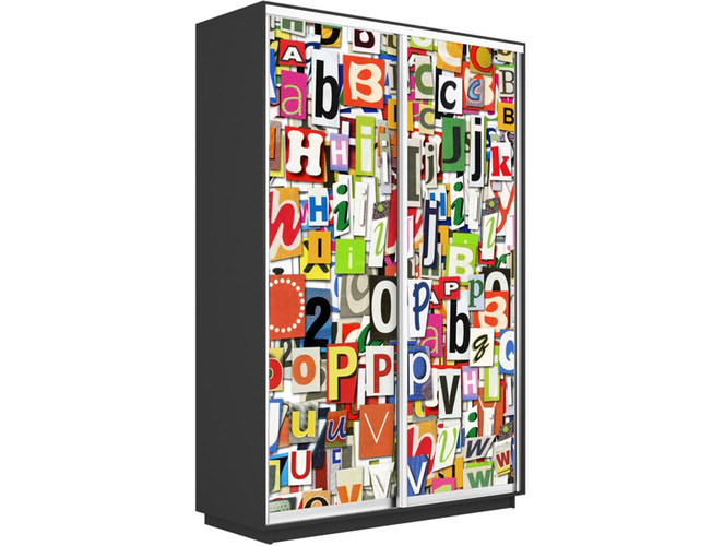 Шкаф-купе Экспресс Люкс 2-х дверный (Фото №1017 Буквы), Серый диамант