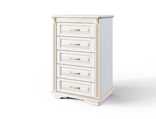 Комод узкий Палермо 1, Ясень/Белый с золотой патиной